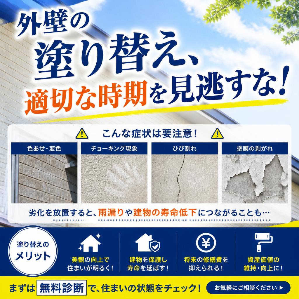 外壁の塗り替え、適切な時期を見逃すな！